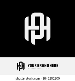 Initial letter H, P, HP or PH overlapping, interlock, monogram logo, white color on black background