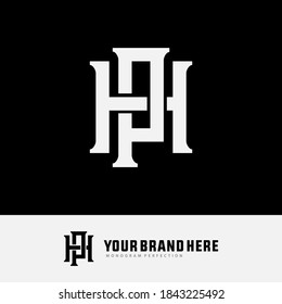 Initial letter H, P, HP or PH overlapping, interlock, monogram logo, white color on black background
