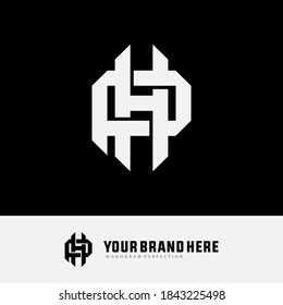 Überlappende Anfangsbuchstaben H, P, HP oder PH, Verriegelung, Monogramm-Logo, weiße Farbe auf schwarzem Hintergrund
