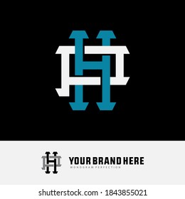 Überlappende Anfangsbuchstaben H, P, HP oder PH, Verriegelung, Monogramm-Logo, weiße und blaue Farbe auf schwarzem Hintergrund