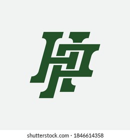 Initial letter H, P, HP or PH overlapping, interlock, monogram logo, green color on white background