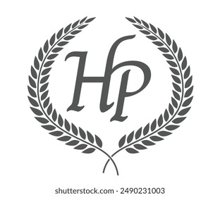 Initial letter H and P, HP monogram logo design with laurel wreath. Luxury calligraphy font.