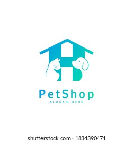 Letra inicial H. Plantilla de diseño del logotipo de mascotas. Icono animal moderno para tienda, clínica veterinaria, servicio de negocios. Logo con el concepto de gato y perro.
