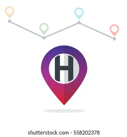 Initial Letter H With Pin Location Logo on Maps
