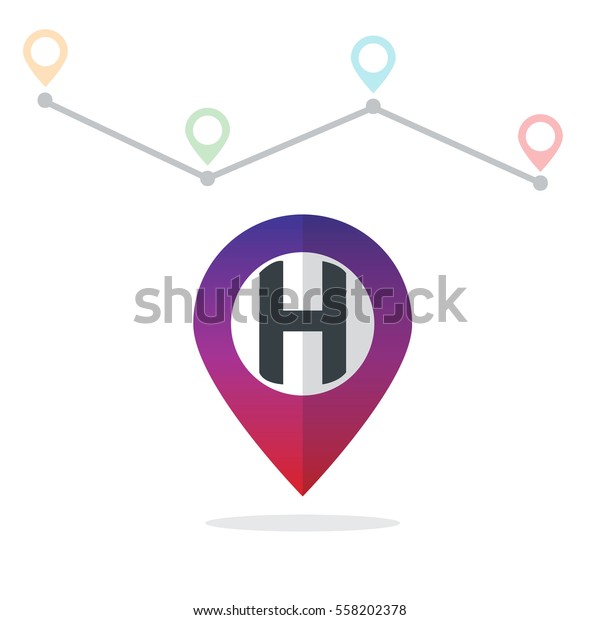 Initial Letter H\
With Pin Location Logo on\
Maps