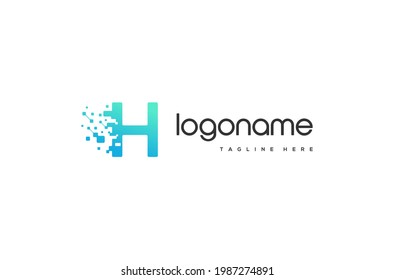 Initial Letter H pixel digital technology logo