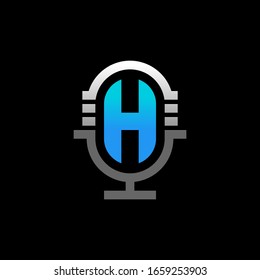 Diseño del logotipo de podcast de la carta inicial H
