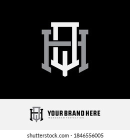 Anfangsbuchstaben H, Q, HQ oder QH, überlappend, interlock, Monogramm-Logo, weiß-graue Farbe auf schwarzem Hintergrund