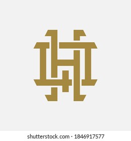 Letra inicial H, Q, HQ o QH solapadas, enclavado, logotipo monograma, color dorado sobre fondo blanco