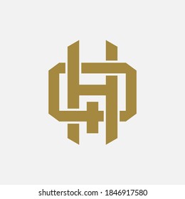 Initial letter H, Q, HQ or QH overlapping, interlock, monogram logo, gold color on white background