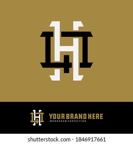 Überlappende Anfangsbuchstaben H, Q, HQ oder QH, Verriegelung, Monogramm-Logo, schwarz-weißer Hintergrund