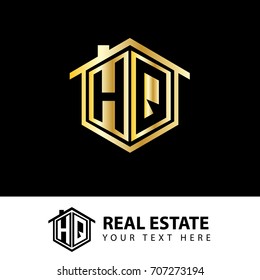 Initial letter H, Q, HQ House Design Logo with Gold Color