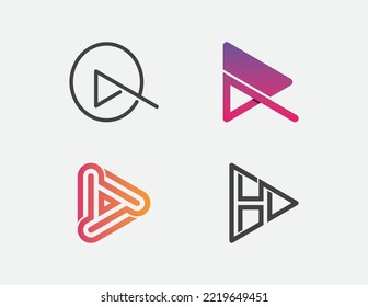 initial Letter H, Q and R with Play Button Logo Concept sign icon symbol Element Design. Multimedia Logotype. Vector illustration