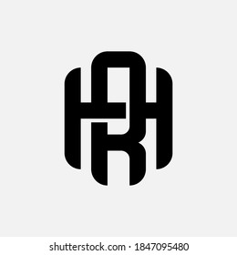 Initial letter H, R, HR or RH overlapping, interlock, monogram logo, black color on white background