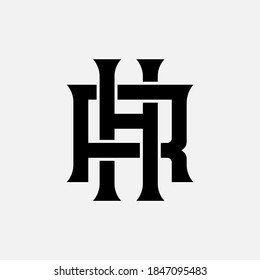 Initial letter H, R, HR or RH overlapping, interlock, monogram logo, black color on white background