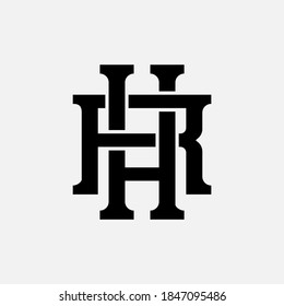 Initial letter H, R, HR or RH overlapping, interlock, monogram logo, black color on white background