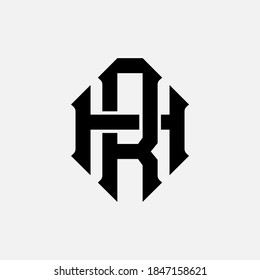 Initial letter H, R, HR or RH overlapping, interlock, monogram logo, black color on white background