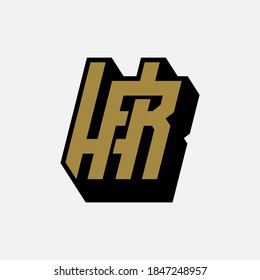 Initial letter H, R, HR or RH overlapping, interlock, monogram logo, black and gold color on white background