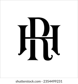 Initial letter H, R, HR or RH overlapping, interlock, monogram logo, black color on white background