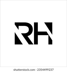 Initial letter H, R, HR or RH overlapping, interlock, monogram logo, black color on white background