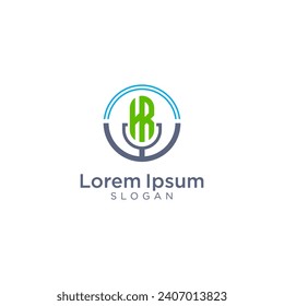 initial letter H and R with microphone podcast logo design template