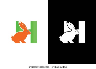 Initial letter H Rabbit logo design. Letter H Rabbit Logo Design Vector Icon Graphic Emblem Illustration Background Template.