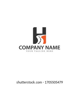 Initial letter H with road silhouette negative space road construction and repairing logo design vector template

