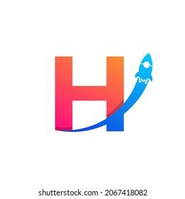 Initial Letter H with Rocket Logo Icon Symbol. Good for Company, Travel, Start up and Logistic Logos