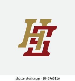 Initial letter H, S, HS or SH overlapping, interlock, monogram logo, red and gold color on white background