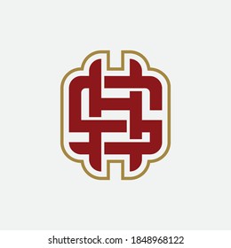 Überlappende Anfangsbuchstaben H, S, HS oder SH, Verriegelung, Monogramm-Logo, rote und goldene Farbe auf weißem Hintergrund