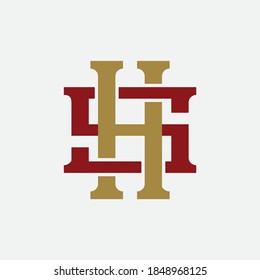 Initial letter H, S, HS or SH overlapping, interlock, monogram logo, red and gold color on white background