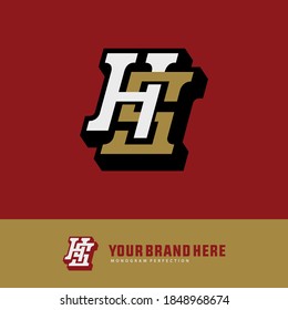 Initial letter H, S, HS or SH overlapping, interlock, monogram logo, black, white and gold color on red background