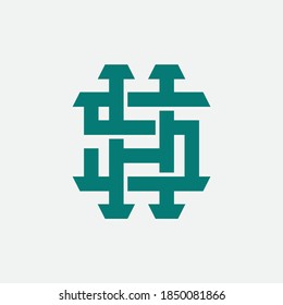 Letra inicial H, S, HS o SH superpuesta, interbloqueo, logotipo de monograma, color verde sobre fondo blanco