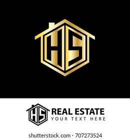 Initial letter H, S, HS House Design Logo with Gold Color