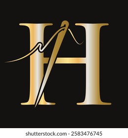 Initial Letter H Sewing Needle Logo Design for Embroider, Textile, Fashion, Cloth, Fabric Symbol