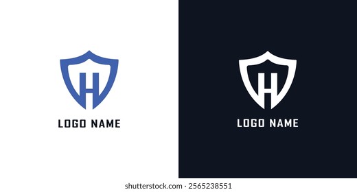 initial letter H and shield combine logo modern security	