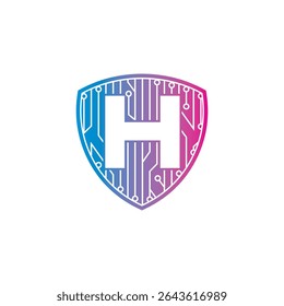 Letra inicial H , blindagem e design de logotipo eletrônico 001