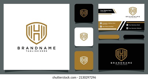 Initial letter H shield logo design template with business card design