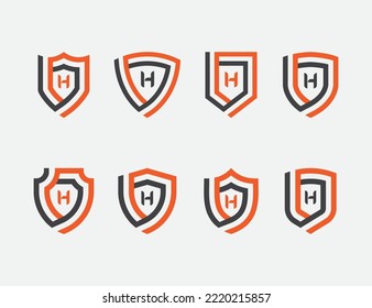 initial Letter H Shield Monogram Logo Set Bundle Concept icon sign symbol Element Design. Defense, Guard, Security Logotype. Vector illustration template