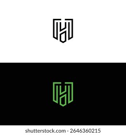 Letra Inicial H Escudo Monograma logotipo Conceito ícone símbolo de sinal Elemento Design Linha Arte Estilo. Segurança, Heráldica, Logotipo de Guarda. Modelo de ilustração vetorial
