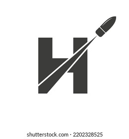 Initial Letter H Shot Bullet Logo Vector Template Concept For Defense Logotype
