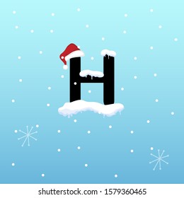 Initial Letter h with snowflake and santa hat element, vector illustration snow lettering template