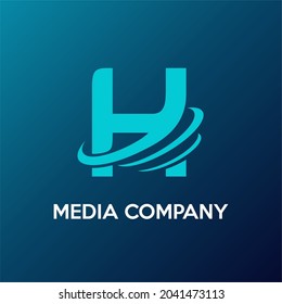 Initial Letter H with Sphere Signal Frequency Transmission for Antenna, Broadcast, Media, Information, Communication, Internet, Wireless Service Company Modern Logo Idea 