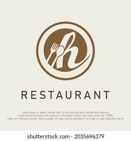 Initial Letter h With Spoon and Fork Icon for Restaurant, Catering, Cafe, Cafeteria, Food, Kitchen Retail Business Logo Design Concept	