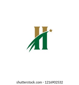 Initial Letter H Star Logo Design with Swoosh for Finance, Business Company, Simple Flat