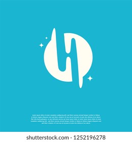 Initial Letter H Swoosh Orbit Logo Designs Vector, H Initial Logo for kids logo template in blue background, Logo symbol icon