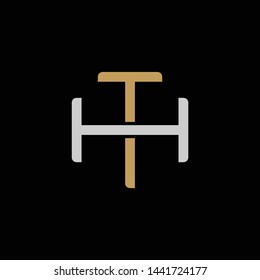 Initial letter H and T, HT, TH, overlapping interlock logo, monogram line art style, silver gold on black background