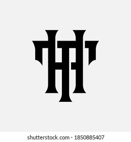 Initial letter H, T, HT or TH overlapping, interlock, monogram logo, black color on white background