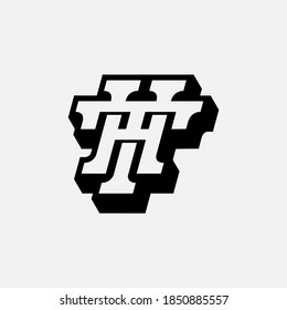 Initial letter H, T, HT or TH overlapping, interlock, monogram logo, black and white color on white background