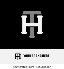Anfangsbuchstaben H, T, HT oder TH, überlappend, Verriegelung, Monogramm-Logo, weiße und graue Farbe auf schwarzem Hintergrund